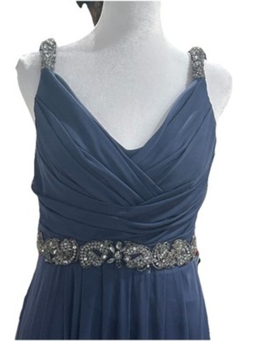 Cachet Mother of the Bride Blue Beaded Maxi Dress Draped Size 10 Gala